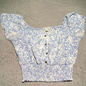 Monteau Blue Floral Off-Shoulder Blouse size M